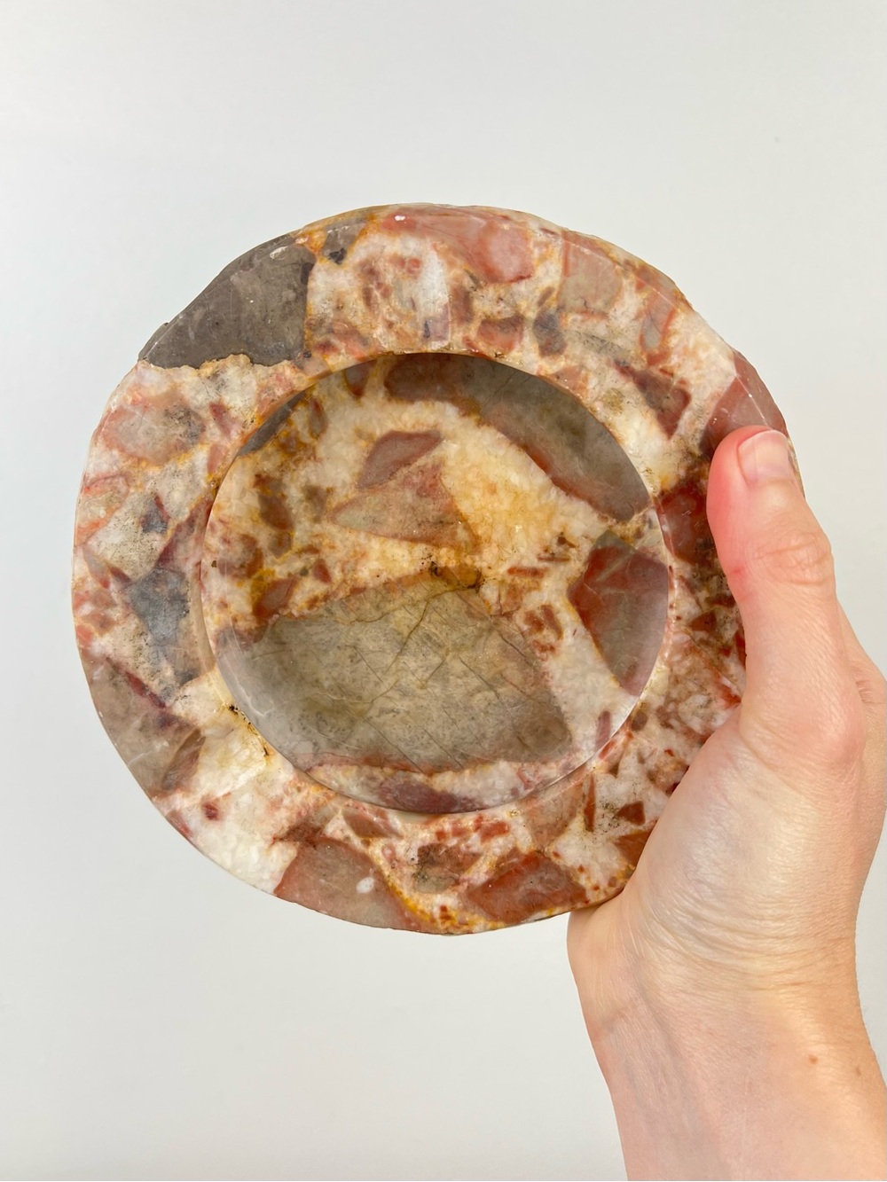 Vintage 1960-70s Mid-Century Brecciated Marble Stone Ashtray Dish 6"